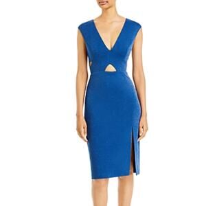 Aidan Mattox Colorful Cut Out Sleeveless Midi Sheath Cocktail Dress Blue Size 4